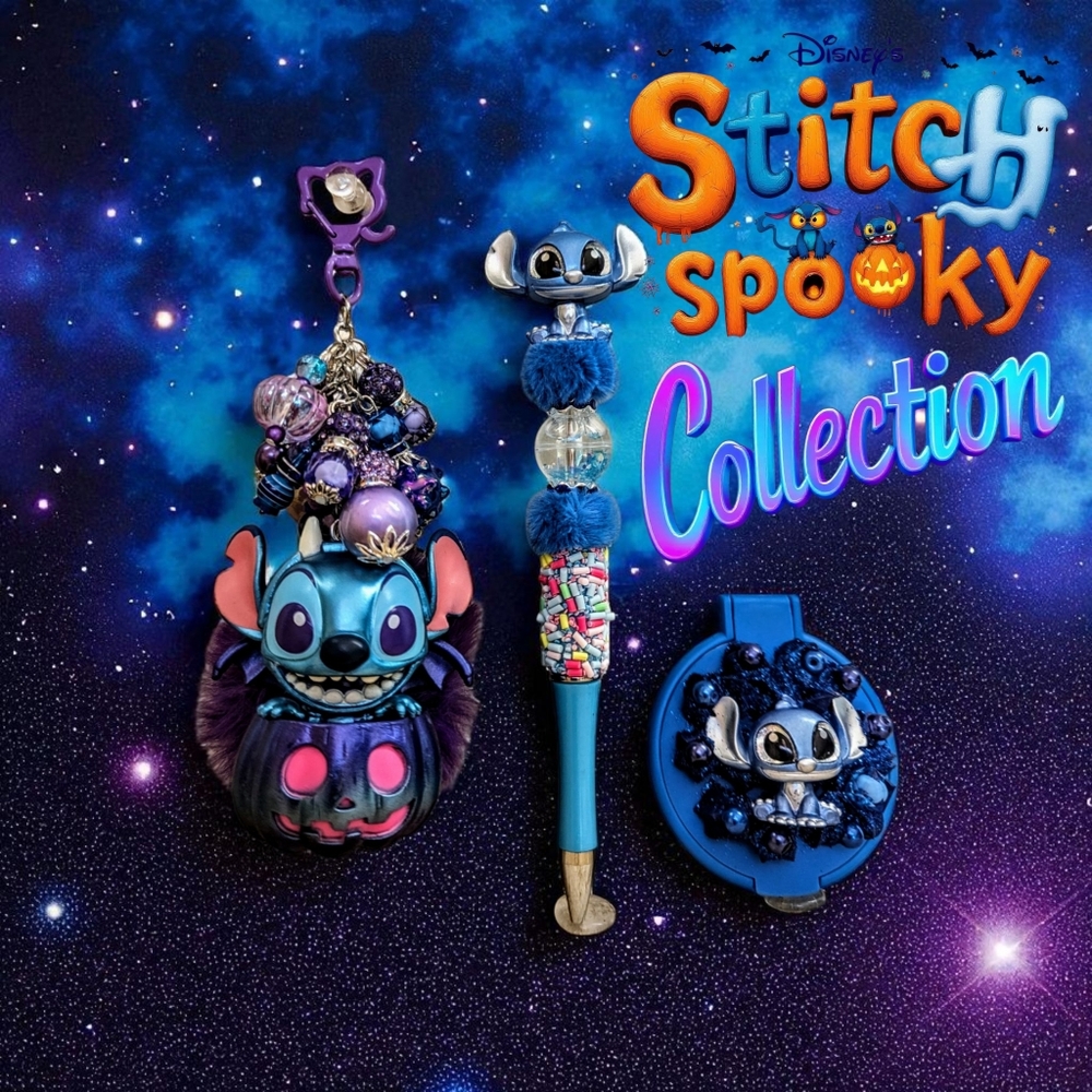New Stitch Halloween Charm, Pen, & Compact Mirror! Rare! One Of A Kind!